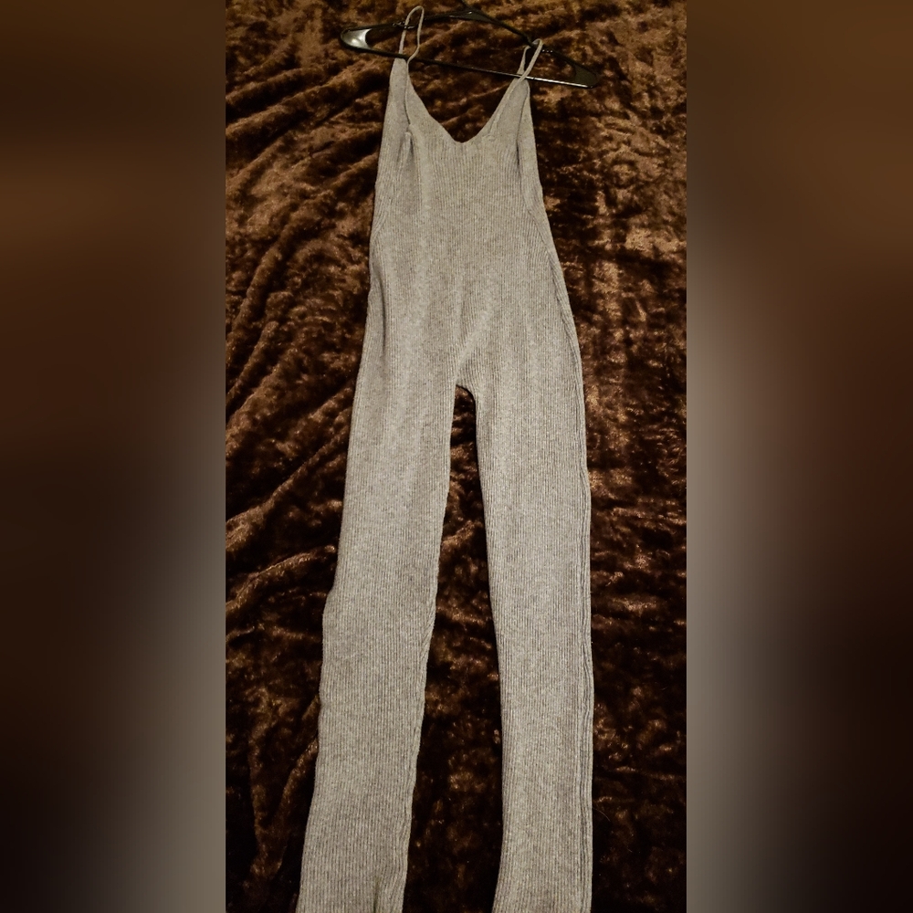 PrettyLittleThing Gray Textured Spaghetti Strap Jumpsuit